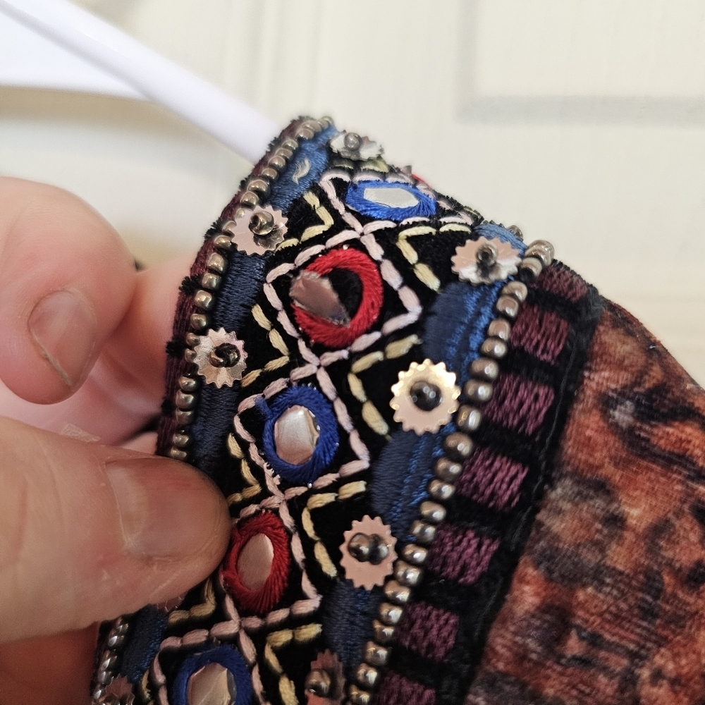 Soft Surroundings Velevt Floral Mixed Print Beaded Bohemian Kimono Shrug Gypsy - Picture 7 of 7